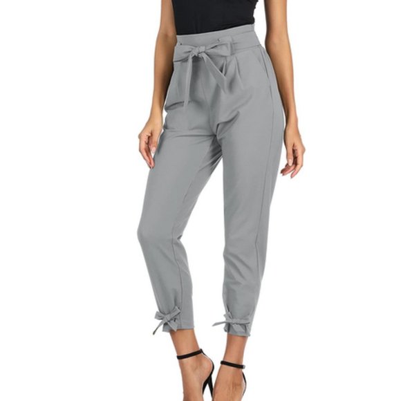 NWT LIUMILAC Women Casual High Waist Dressy Cropped Pants with Pockets Bow-Knot - Picture 4 of 6